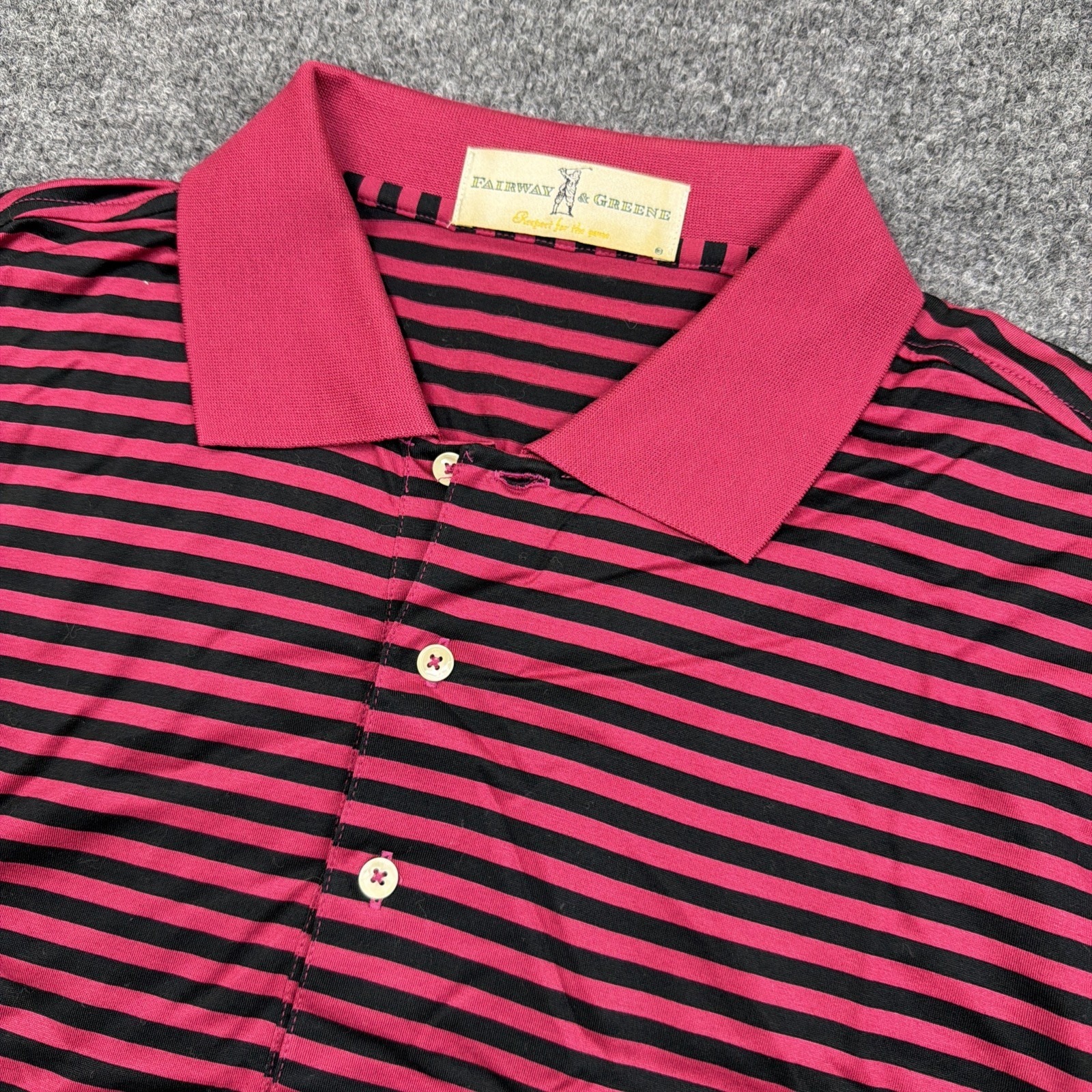 Fairway  Greene Polo Shirt Mens Large Black Maroon Striped Golf Casual